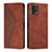 Leather Case Stands Flip Cover Holder Y02X for Motorola Moto G72 Brown