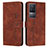 Leather Case Stands Flip Cover Holder Y03X for Xiaomi Redmi K50 5G Brown