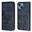 Leather Case Stands Flip Cover Holder Y04B for Apple iPhone 14 Blue