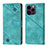 Leather Case Stands Flip Cover Holder Y05B for Apple iPhone 16 Pro Cyan