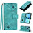 Leather Case Stands Flip Cover Holder Y06B for Apple iPhone 14 Cyan