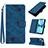 Leather Case Stands Flip Cover Holder Y06B for Apple iPhone 15 Plus Blue