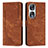 Leather Case Stands Flip Cover Holder Y08X for Huawei Honor 90 5G Brown