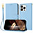 Leather Case Stands Flip Cover Holder Y09X for Apple iPhone 15 Pro Blue