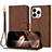 Leather Case Stands Flip Cover Holder Y09X for Apple iPhone 15 Pro Brown