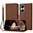 Leather Case Stands Flip Cover Holder Y09X for Huawei Honor X5 Plus Brown