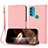 Leather Case Stands Flip Cover Holder Y09X for Motorola Moto G71 5G Rose Gold