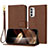 Leather Case Stands Flip Cover Holder Y09X for Motorola Moto G82 5G Brown