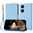 Leather Case Stands Flip Cover Holder Y09X for Oppo A17 Blue