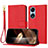 Leather Case Stands Flip Cover Holder Y09X for Oppo A17 Red