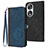 Leather Case Stands Flip Cover Holder YX1 for Huawei Honor 90 5G Blue