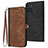 Leather Case Stands Flip Cover Holder YX1 for Motorola Moto E22 Brown