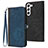 Leather Case Stands Flip Cover Holder YX1 for Samsung Galaxy S24 Plus 5G Blue