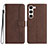 Leather Case Stands Flip Cover Holder YX2 for Samsung Galaxy S22 5G Brown