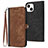 Leather Case Stands Flip Cover Holder YX3 for Apple iPhone 13 Brown