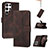 Leather Case Stands Flip Cover Holder YX4 for Samsung Galaxy S23 Ultra 5G Brown