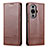 Leather Case Stands Flip Cover Holder YZ1 for Huawei Nova 11 Brown