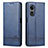 Leather Case Stands Flip Cover Holder YZ1 for Oppo A58 5G Blue