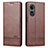 Leather Case Stands Flip Cover Holder YZ1 for Oppo A58 5G Brown