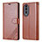 Leather Case Stands Flip Cover Holder YZ3 for Huawei Honor 90 5G Brown