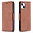 Leather Case Stands Flip Cover L01 Holder for Apple iPhone 15 Brown