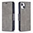 Leather Case Stands Flip Cover L01 Holder for Apple iPhone 15 Gray