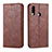 Leather Case Stands Flip Cover L07 Holder for Samsung Galaxy A20s Brown