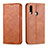 Leather Case Stands Flip Cover L07 Holder for Samsung Galaxy A20s Light Brown