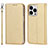 Leather Case Stands Flip Cover L08 Holder for Apple iPhone 16 Pro Max Gold