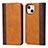 Leather Case Stands Flip Cover L12 Holder for Apple iPhone 14 Brown