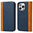 Leather Case Stands Flip Cover L12 Holder for Apple iPhone 15 Pro Max Blue