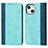 Leather Case Stands Flip Cover L13 Holder for Apple iPhone 15 Sky Blue