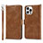 Leather Case Stands Flip Cover L15 Holder for Apple iPhone 13 Pro Brown