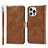 Leather Case Stands Flip Cover L15 Holder for Apple iPhone 14 Pro Brown