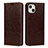 Leather Case Stands Flip Cover L17 Holder for Apple iPhone 15 Brown