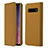 Leather Case Stands Flip Cover T03 Holder for Samsung Galaxy S10 Plus Orange