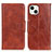 Leather Case Stands Flip Cover T05 Holder for Apple iPhone 15 Brown