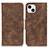 Leather Case Stands Flip Cover T06 Holder for Apple iPhone 15 Brown