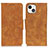 Leather Case Stands Flip Cover T06 Holder for Apple iPhone 15 Light Brown