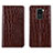 Leather Case Stands Flip Cover T06 Holder for Xiaomi Redmi Note 9 Brown