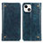 Leather Case Stands Flip Cover T08 Holder for Apple iPhone 15 Blue