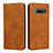 Leather Case Stands Flip Cover T08 Holder for Samsung Galaxy S10 Plus Orange