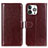 Leather Case Stands Flip Cover T12 Holder for Apple iPhone 14 Pro Brown