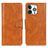 Leather Case Stands Flip Cover T17 Holder for Apple iPhone 14 Pro Max Brown