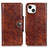 Leather Case Stands Flip Cover T21 Holder for Apple iPhone 15 Brown