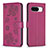Leather Case Stands Flip Flowers Cover Holder BF1 for Google Pixel 8 5G Hot Pink