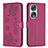 Leather Case Stands Flip Flowers Cover Holder BF1 for Huawei Honor 90 5G Hot Pink