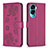 Leather Case Stands Flip Flowers Cover Holder BF1 for Huawei Honor 90 Lite 5G Hot Pink