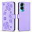 Leather Case Stands Flip Flowers Cover Holder BF1 for Huawei Honor 90 Lite 5G Purple