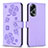 Leather Case Stands Flip Flowers Cover Holder BF1 for Oppo A18 Purple